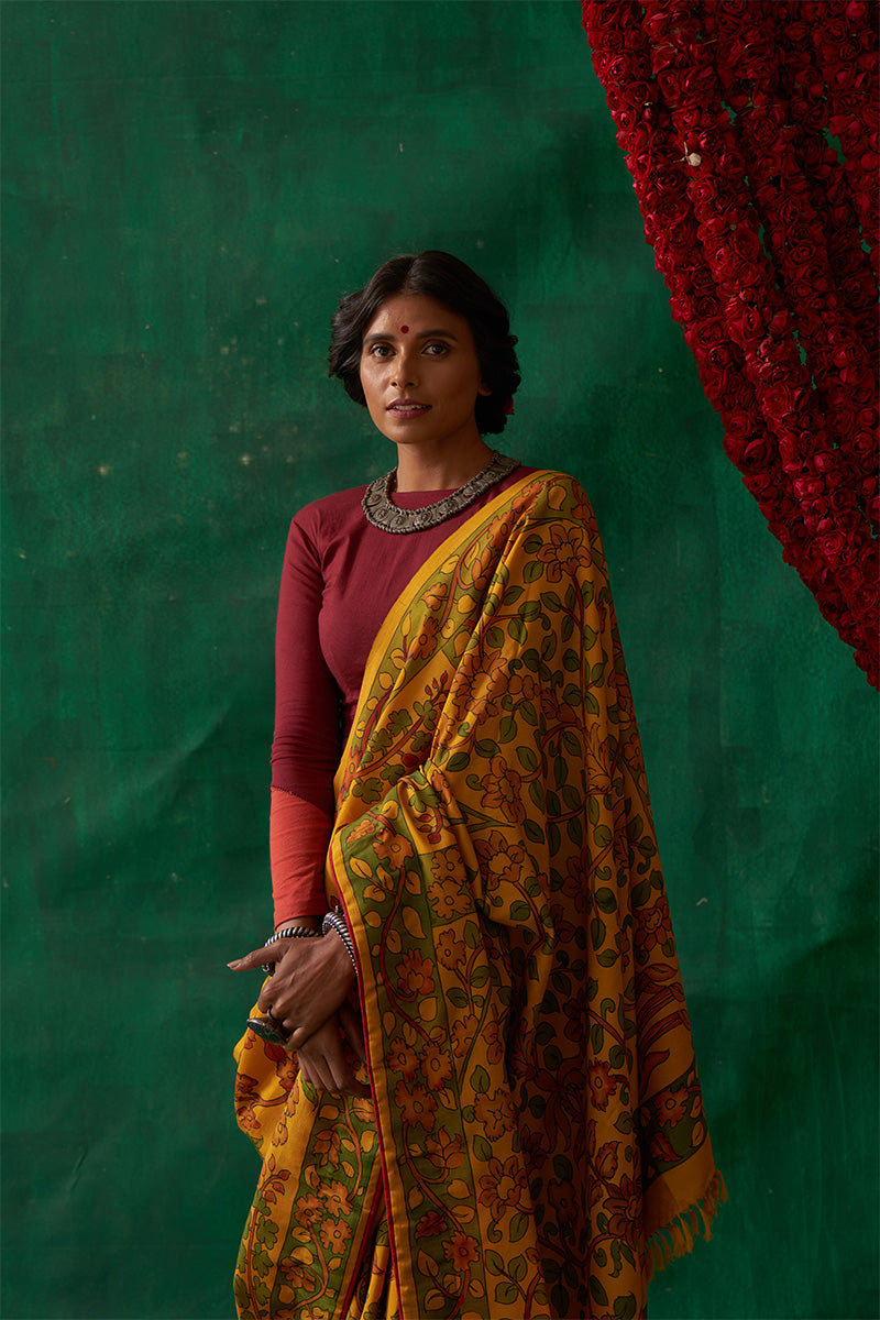 Bahuli' Kalamkari Pure Kanjivaram Silk Sari