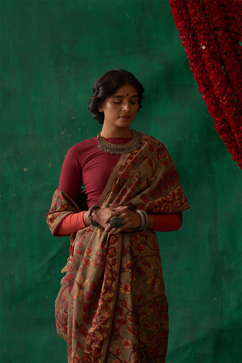 Radha' Kalamkari Pure Kanjivaram Silk Sari