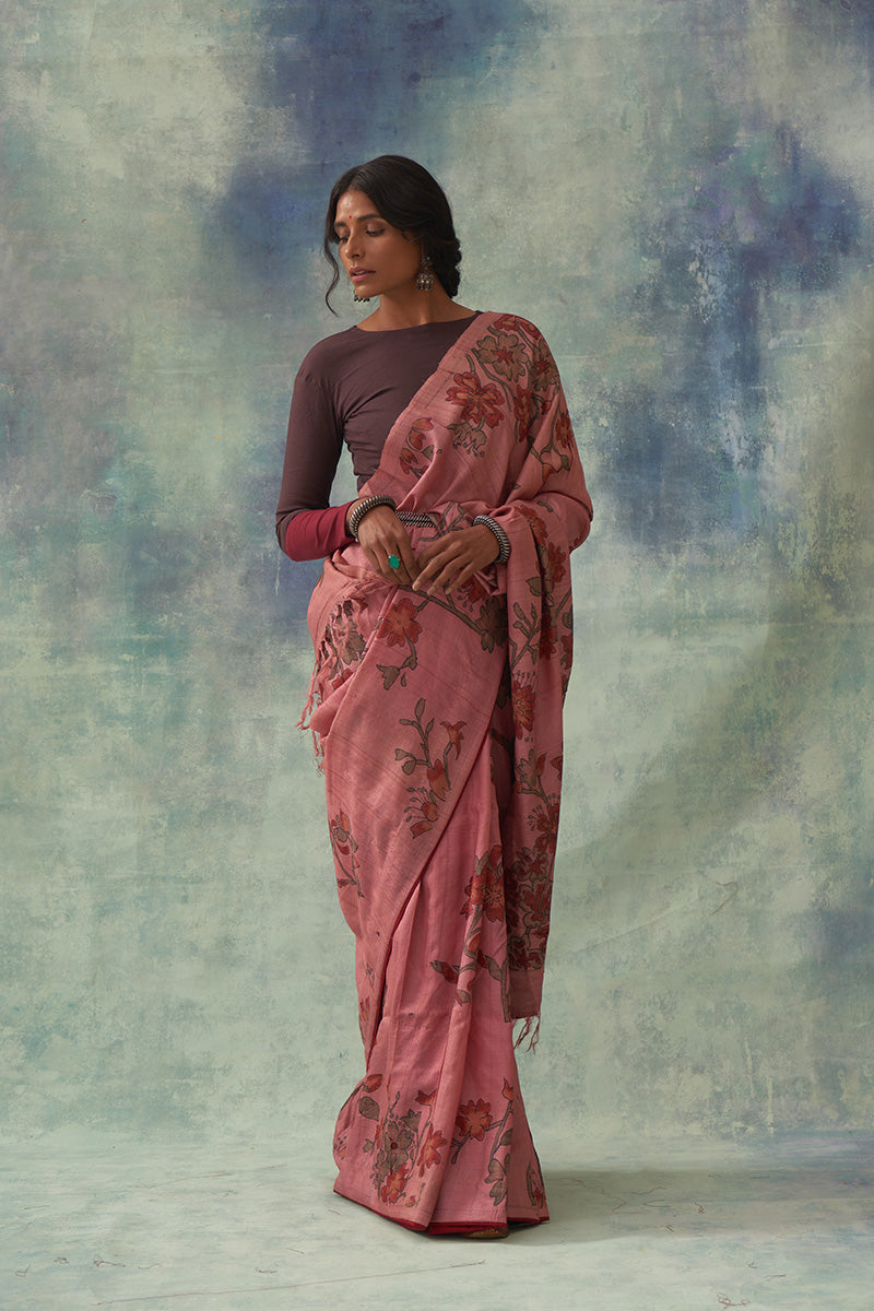 'Garvita' Kalamkari Pure Tussar Silk Sari