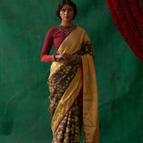 Pauravi' Kalamkari with Zari Pure Kanjivaram Silk Sari