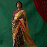 Pauravi' Kalamkari with Zari Pure Kanjivaram Silk Sari