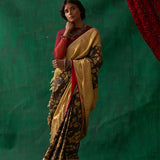 Pauravi' Kalamkari with Zari Pure Kanjivaram Silk Sari