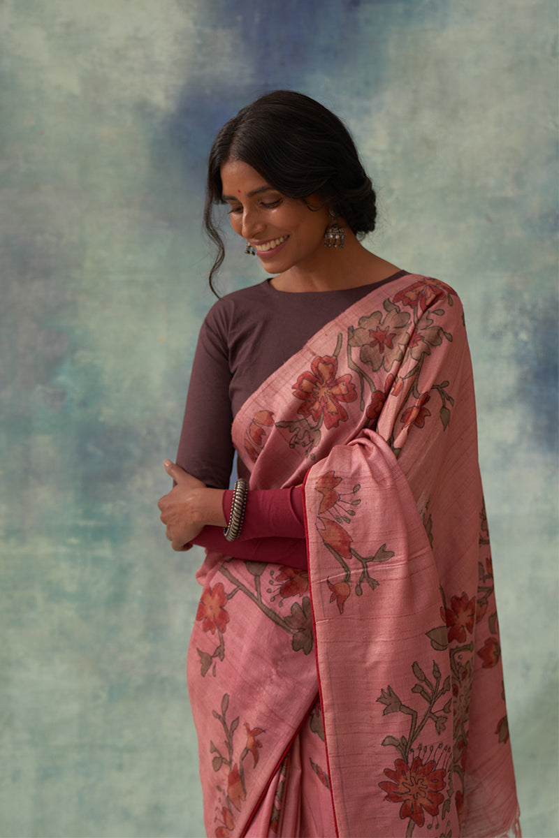 'Garvita' Kalamkari Pure Tussar Silk Sari