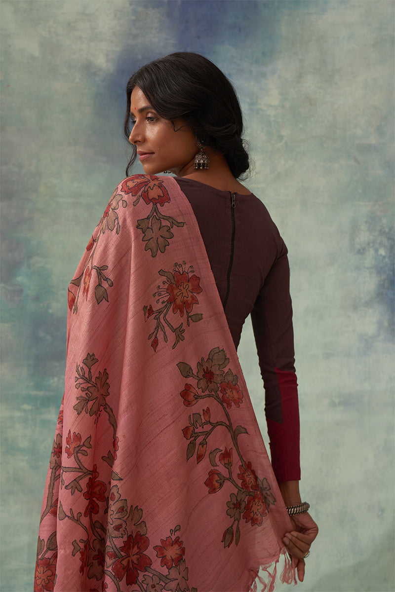 'Garvita' Kalamkari Pure Tussar Silk Sari