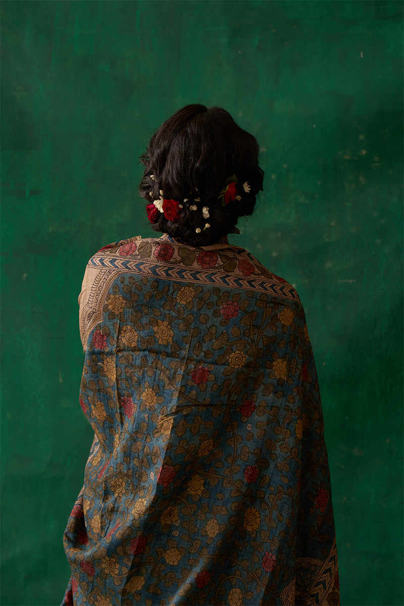Mugdha' Kalamkari Pure Tussar Silk Sari