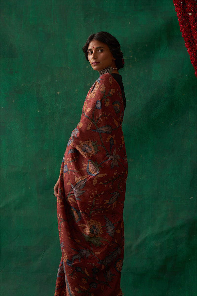 Apsara' Kalamkari with Zari Pure Tussar Silk Sari