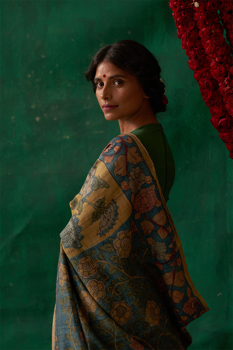 Mohini' Kalamkari Pure Tussar Silk Sari