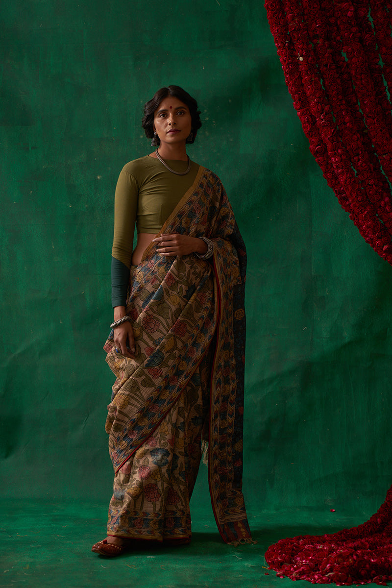 Raagini' Kalamkari Pure Tussar Silk Sari