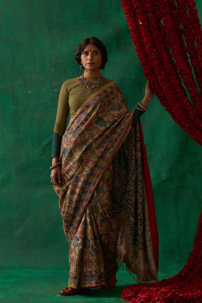 Raagini' Kalamkari Pure Tussar Silk Sari