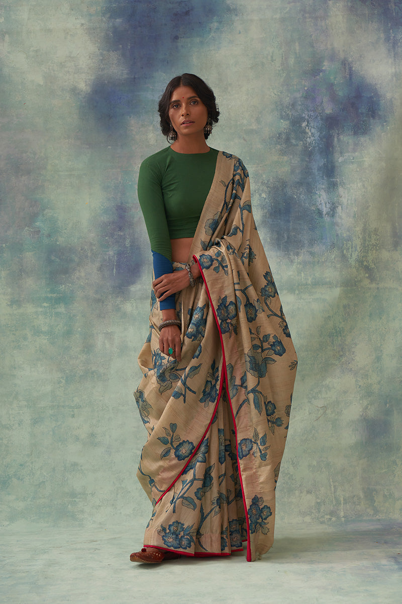 'Mudita' Kalamkari Pure Tussar Silk Sari