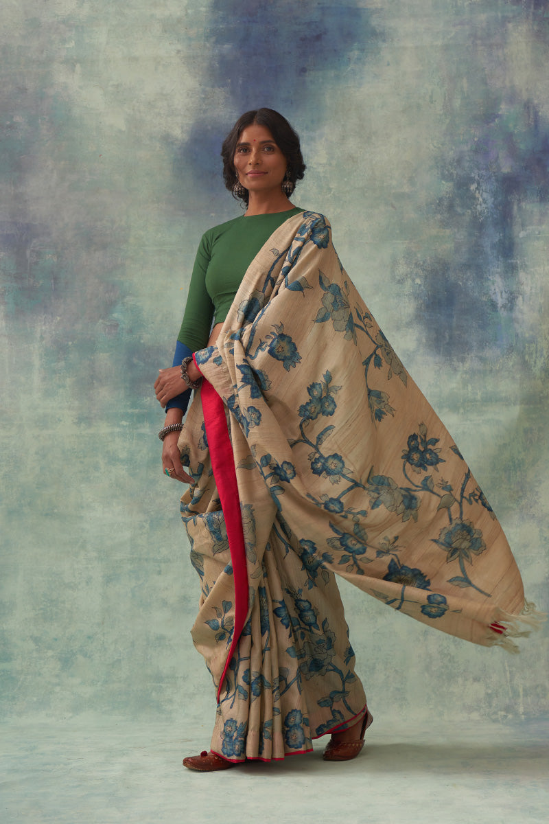 'Mudita' Kalamkari Pure Tussar Silk Sari