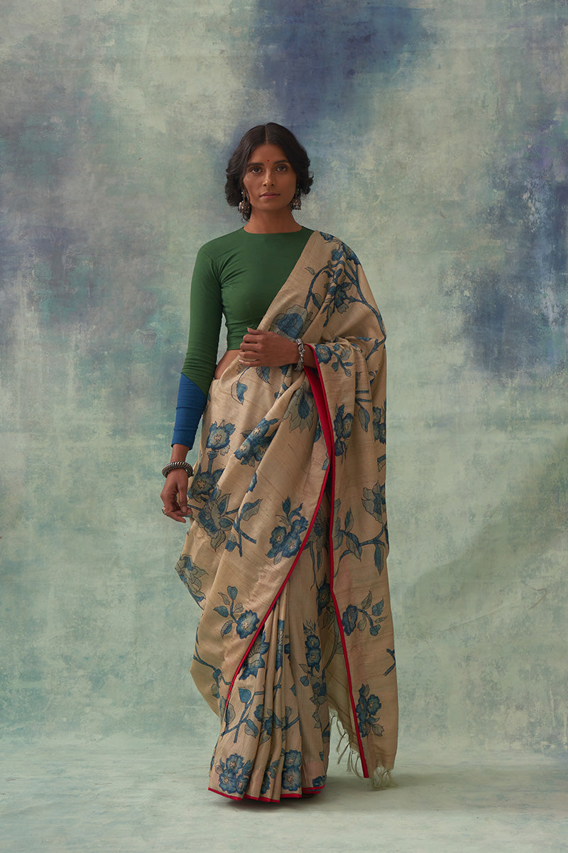 'Mudita' Kalamkari Pure Tussar Silk Sari
