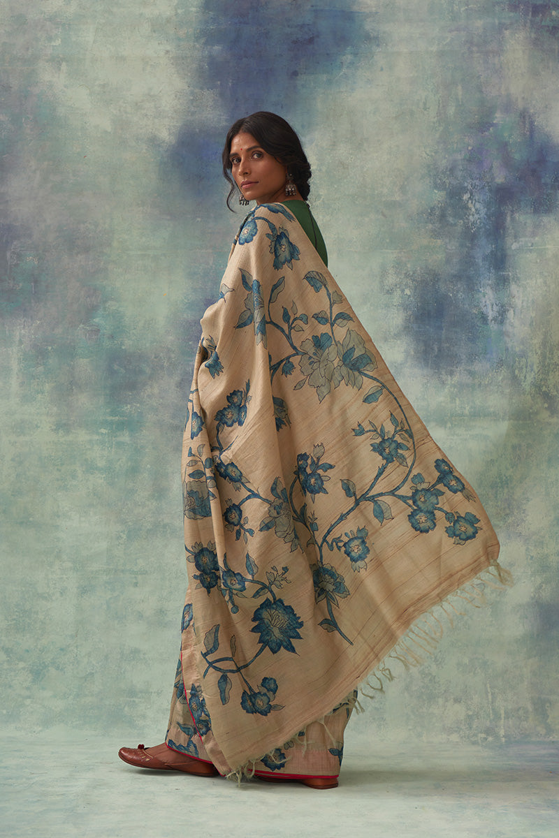 'Mudita' Kalamkari Pure Tussar Silk Sari