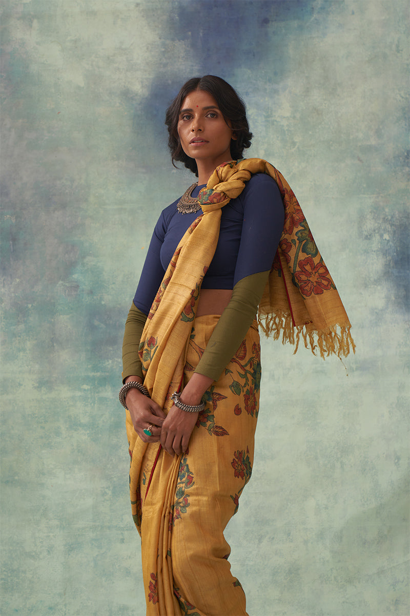 'Raschandrika' Kalamkari Pure Tussar Silk Sari