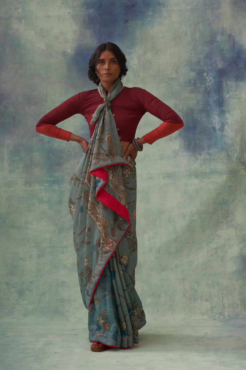 'Kaumudi' Kalamkari Pure Kanjivaram Silk Sari