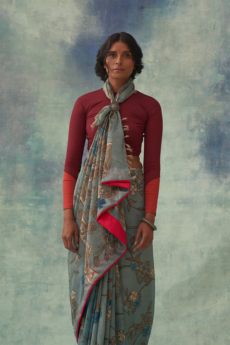 'Kaumudi' Kalamkari Pure Kanjivaram Silk Sari
