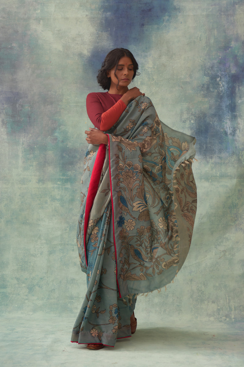 'Kaumudi' Kalamkari Pure Kanjivaram Silk Sari