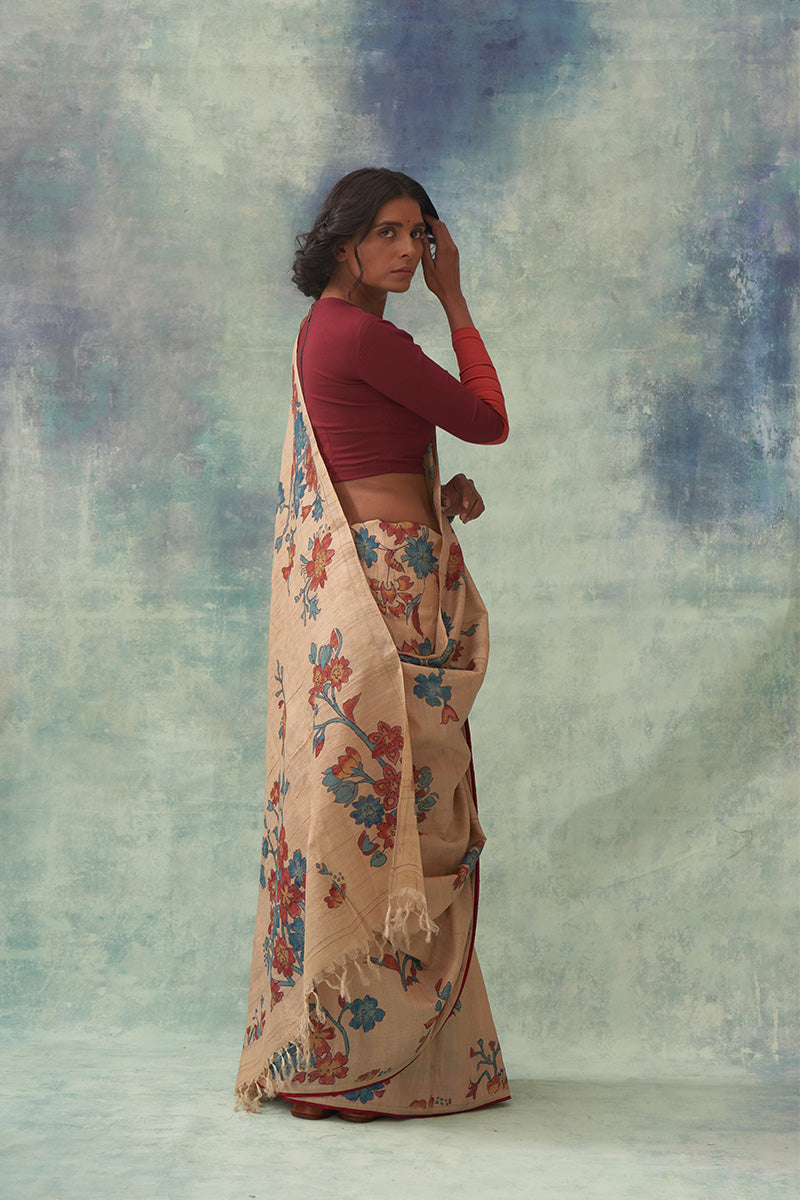 'Manini' Kalamkari Pure Tussar Silk Sari
