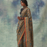 'Padmini' Kalamkari with Zari Pure Tussar Silk Sari