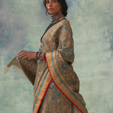 'Padmini' Kalamkari with Zari Pure Tussar Silk Sari