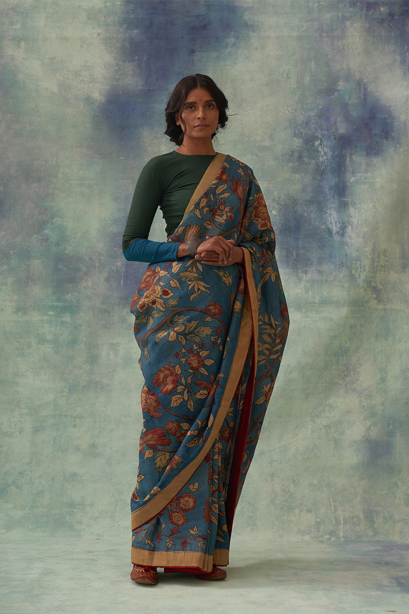 'Tilak' Kalamkari Pure Kanjivaram Silk Sari