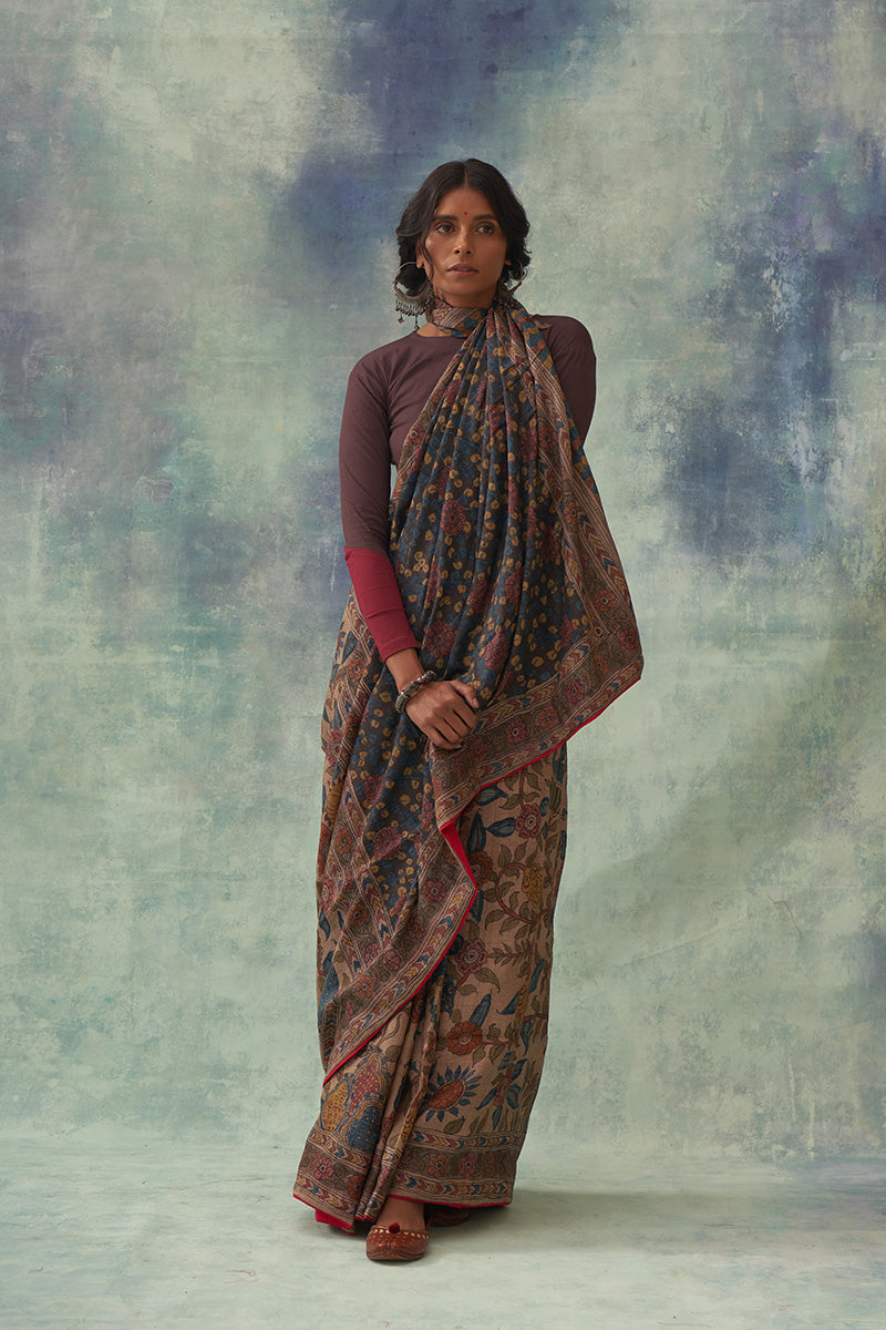 'Chandan' Kalamkari Pure Tussar Silk Sari