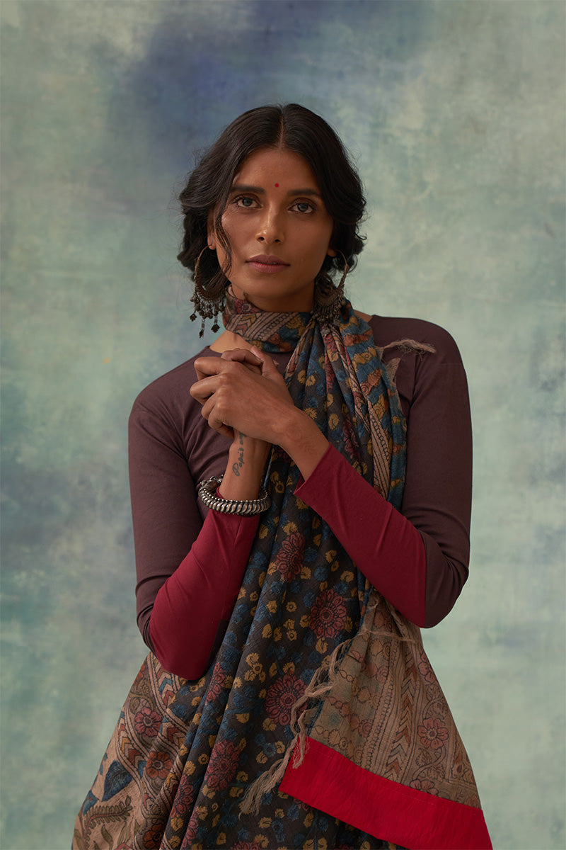 'Chandan' Kalamkari Pure Tussar Silk Sari