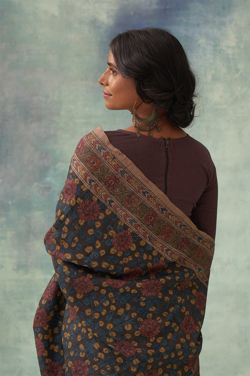 'Chandan' Kalamkari Pure Tussar Silk Sari