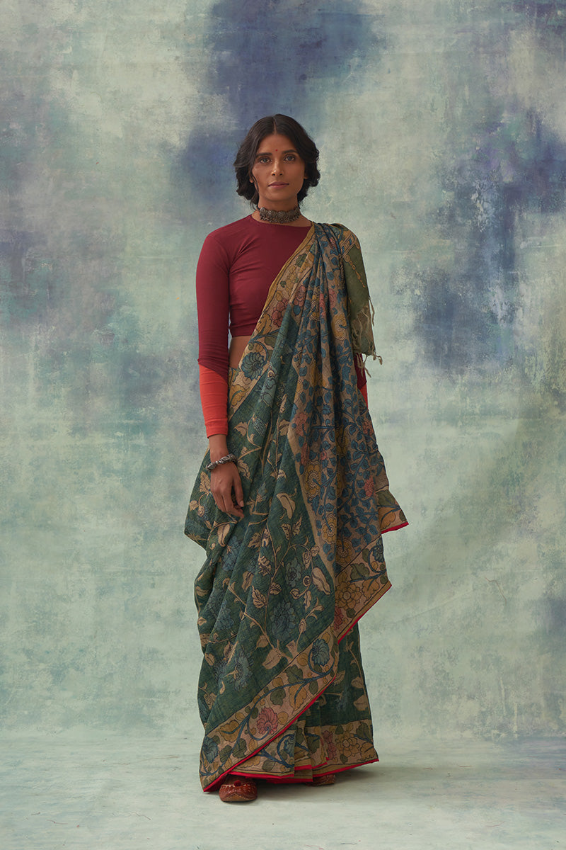 'Shankhini' Kalamkari Pure Tussar Silk Sari