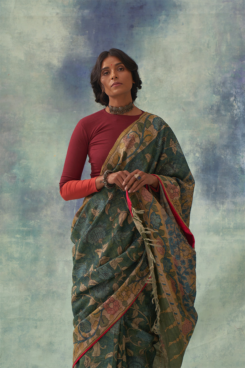 'Shankhini' Kalamkari Pure Tussar Silk Sari