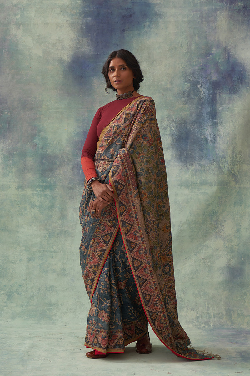 'Kankan' Kalamkari Pure Tussar Silk Sari