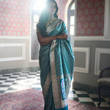 'Chaand Ki Jaali' Firoza Geometric Benarasi Handloom Sari