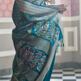 'Chaand Ki Jaali' Firoza Geometric Benarasi Handloom Sari