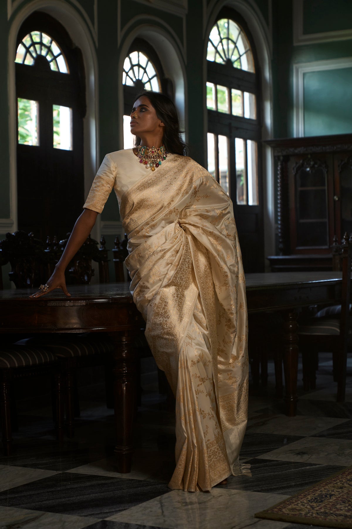 'Champai Noor' Shwet Jaal Benarasi Handloom Sari