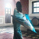 'Chaand Ki Jaali' Firoza Geometric Benarasi Handloom Sari