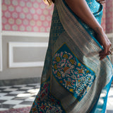 'Chaand Ki Jaali' Firoza Geometric Benarasi Handloom Sari