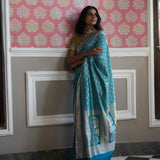 'Chaand Ki Jaali' Firoza Geometric Benarasi Handloom Sari