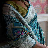 'Chaand Ki Jaali' Firoza Geometric Benarasi Handloom Sari