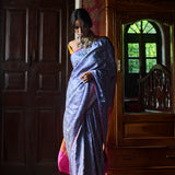 'Pushpavali' Neel Tanchoi Benarasi Handloom Sari