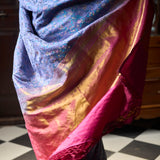 'Pushpavali' Neel Tanchoi Benarasi Handloom Sari