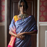 'Pushpavali' Neel Tanchoi Benarasi Handloom Sari