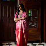 'Natkhat Chiraiya' Gulabi Tanchoi Benarasi Handloom Sari
