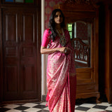 'Natkhat Chiraiya' Gulabi Tanchoi Benarasi Handloom Sari