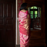 'Natkhat Chiraiya' Gulabi Tanchoi  Benarasi Handloom Sari