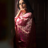 'Natkhat Chiraiya' Gulabi Tanchoi Benarasi Handloom Sari