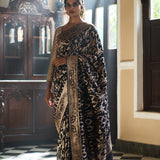 'Surkh Surur' Sanjh Jaal Benarasi Handloom Sari