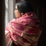 'Natkhat Chiraiya' Gulabi Tanchoi Benarasi Handloom Sari