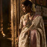 'Indra Ki Pari' Shwet Jangla Kadhua Benarasi Handloom Sari