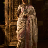 'Indra Ki Pari' Shwet Jangla Kadhua Benarasi Handloom Sari