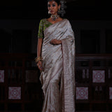 Surkh Surur' Shwet Jaal Benarasi Handloom Sari